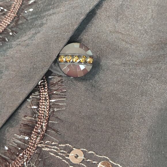 VTG Nueva Satin Top Jkt Sz 12 Brown Embroidered Sequins Art To Wear Formal - Picture 7 of 14